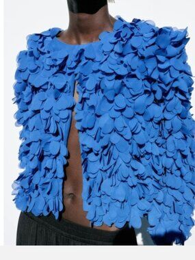 ZARA FLORAL PETAL JACKET  COBALT BLUE NWT Size MEDIUM